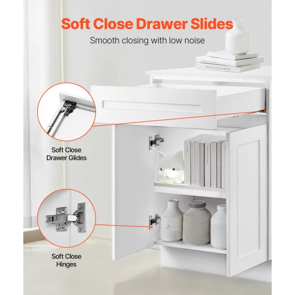 VEVOR White Shaker Base Cabinet, 30-Inch Unassembled Sink Base Cabinet, 30" W x 24" D x 34.5" H Ready to Assemble Cabinet with Soft-Close Doors and Adjustable Shelf, for Home Office