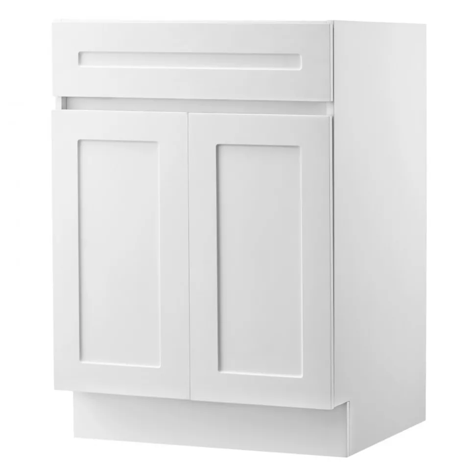 VEVOR White Shaker Base Cabinet, 30-Inch Unassembled Sink Base Cabinet, 30" W x 24" D x 34.5" H Ready to Assemble Cabinet with Soft-Close Doors and Adjustable Shelf, for Home Office