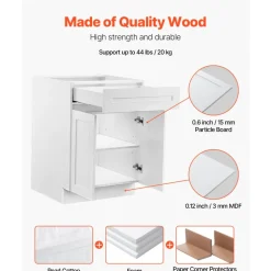 VEVOR White Shaker Base Cabinet, 30-Inch Unassembled Sink Base Cabinet, 30