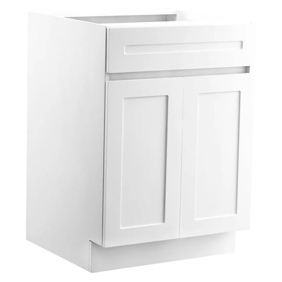 VEVOR White Shaker Base Cabinet, 30-Inch Unassembled Sink Base Cabinet, 30" W x 24" D x 34.5" H Ready to Assemble Cabinet with Soft-Close Doors and Adjustable Shelf, for Home Office