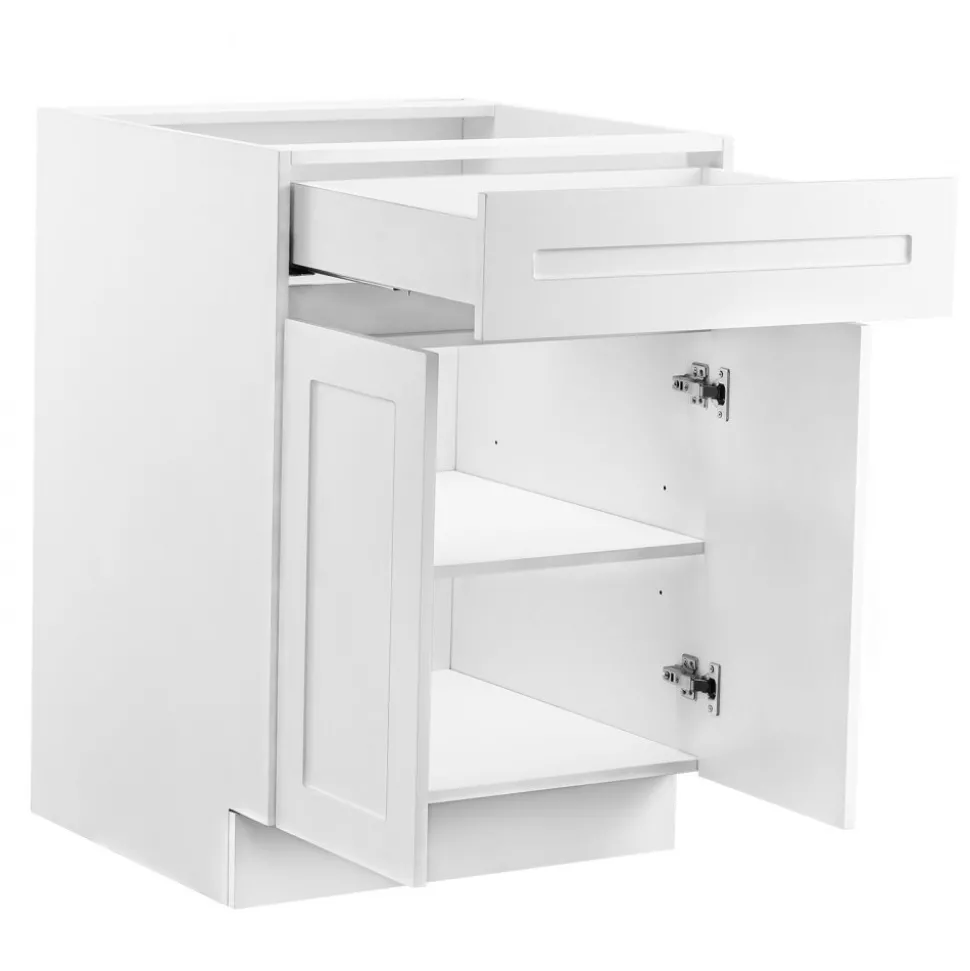 VEVOR White Shaker Base Cabinet, 30-Inch Unassembled Sink Base Cabinet, 30" W x 24" D x 34.5" H Ready to Assemble Cabinet with Soft-Close Doors and Adjustable Shelf, for Home Office