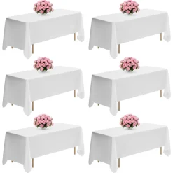 VEVOR White Tablecloths for Rectangle Tables, 6 Pack, 70 x 120 Inches, Reusable and Machine Washable Table Clothes, Wrinkle-Resistant Polyester Fabric Table Covers for Wedding, Party, Banquet