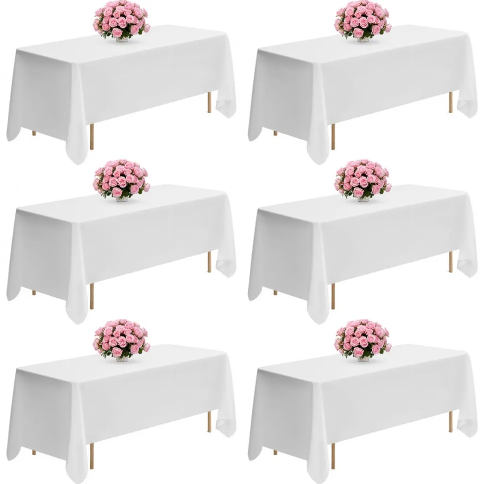 VEVOR White Tablecloths for Rectangle Tables, 6 Pack, 70 x 120 Inches, Reusable and Machine Washable Table Clothes, Wrinkle-Resistant Polyester Fabric Table Covers for Wedding, Party, Banquet