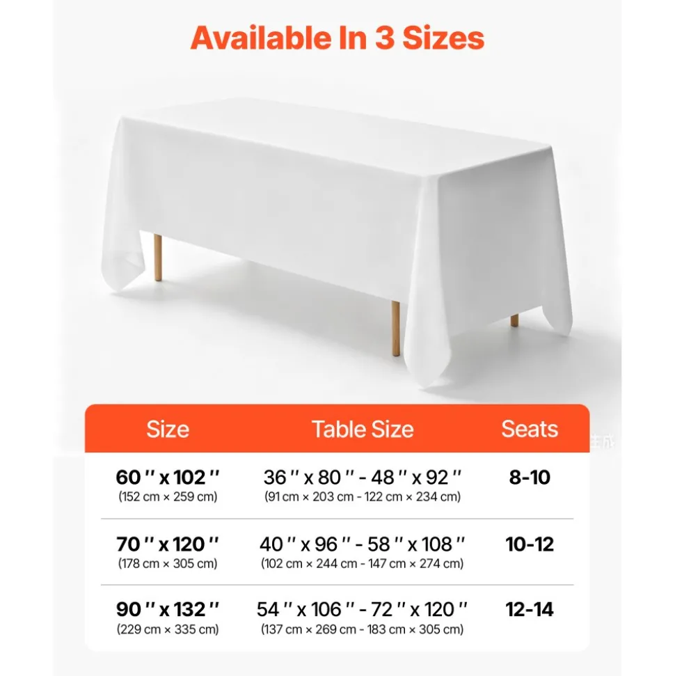 VEVOR White Tablecloths for Rectangle Tables, 6 Pack, 70 x 120 Inches, Reusable and Machine Washable Table Clothes, Wrinkle-Resistant Polyester Fabric Table Covers for Wedding, Party, Banquet