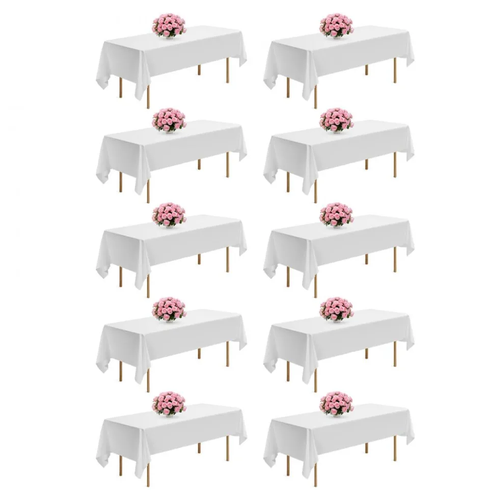 VEVOR White Tablecloths for Rectangle Tables, 10 Pack, 60 x 102 Inches, Reusable and Machine Washable Table Clothes, Wrinkle-Resistant Polyester Fabric Table Covers for Wedding, Party, Banquet