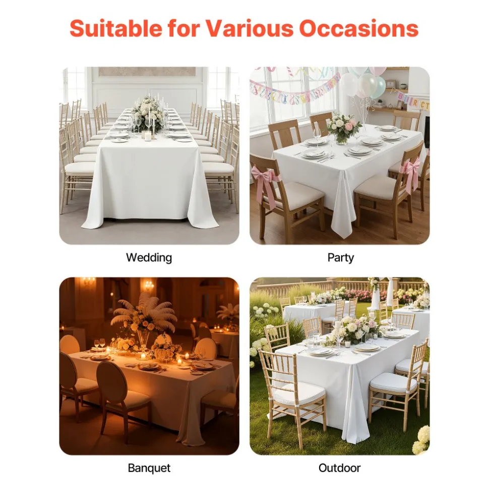 VEVOR White Tablecloths for Rectangle Tables, 10 Pack, 70 x 120 Inches, Reusable and Machine Washable Table Clothes, Wrinkle-Resistant Polyester Fabric Table Covers for Wedding, Party, Banquet