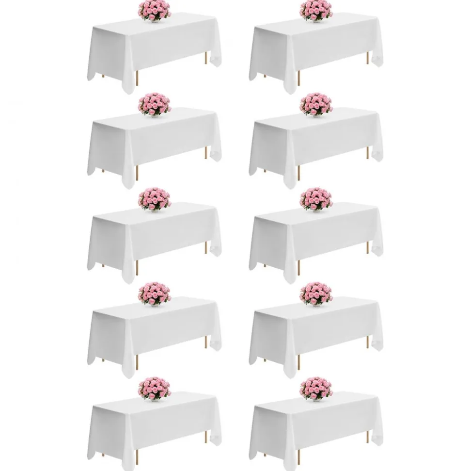 VEVOR White Tablecloths for Rectangle Tables, 10 Pack, 70 x 120 Inches, Reusable and Machine Washable Table Clothes, Wrinkle-Resistant Polyester Fabric Table Covers for Wedding, Party, Banquet