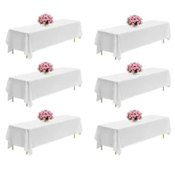 VEVOR White Tablecloths for Rectangle Tables, 6 Pack, 90 x 132 Inches, Reusable and Machine Washable Table Clothes, Wrinkle-Resistant Polyester Fabric Table Covers for Wedding, Party, Banquet