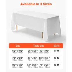 VEVOR White Tablecloths for Rectangle Tables, 6 Pack, 90 x 132 Inches, Reusable and Machine Washable Table Clothes, Wrinkle-Resistant Polyester Fabric Table Covers for Wedding, Party, Banquet