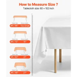 VEVOR White Tablecloths for Rectangle Tables, 6 Pack, 60 x 102 Inches, Reusable and Machine Washable Table Clothes, Wrinkle-Resistant Polyester Fabric Table Covers for Wedding, Party, Banquet