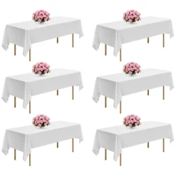 VEVOR White Tablecloths for Rectangle Tables, 6 Pack, 60 x 102 Inches, Reusable and Machine Washable Table Clothes, Wrinkle-Resistant Polyester Fabric Table Covers for Wedding, Party, Banquet