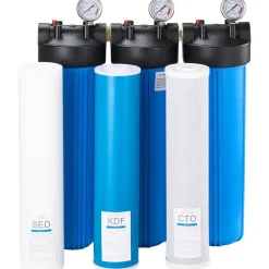VEVOR Whole House Water Filter System, 3-Stage | Sediment, KDF, CTO | 4.5" x 20" Home Water Purifier Filter Reduce Heavy Metal, Lead, Mercury, Chlorine, Bad Taste, Odor, Rust