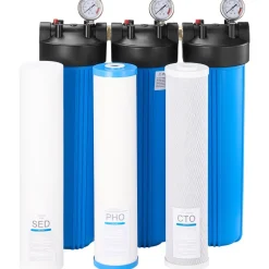 VEVOR  Whole House Water Filter System, 3-Stage | Sediment, PHO, CTO | 4.5" x 20" Home Water Purifier Filter Reduce Chlorine, Bad Taste, Odor, Rust, Prevent Scale and Corrosion
