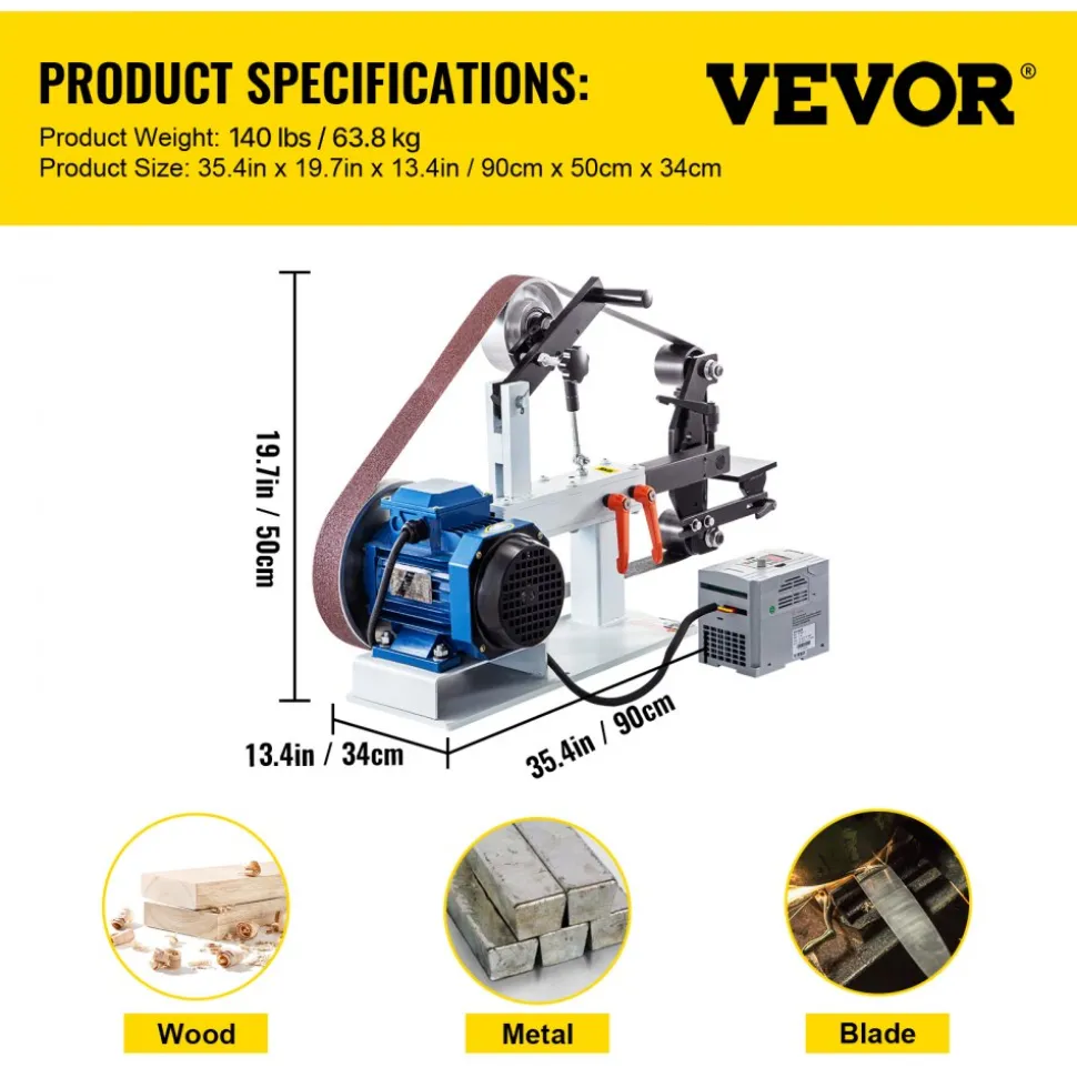 VEVOR 1500W 2HP Belt Sander Grinder, 2" x 82" Variable Speed Belt Grinder for Metalworking, 3 in 1 Belt Sander Polisher with 3 Grinding Moulds & Flat Platen Tool Rest for Knife Making