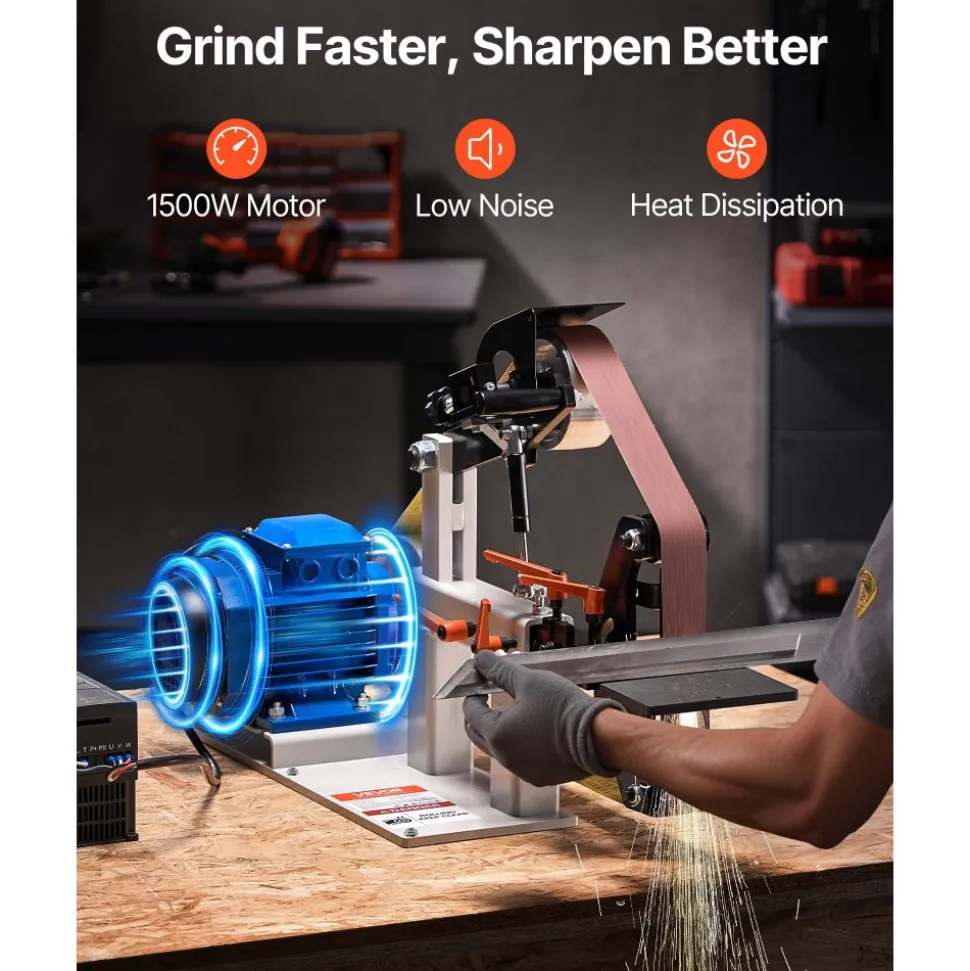 VEVOR 1500W 2HP Belt Sander Grinder, 2" x 82" Variable Speed Belt Grinder for Metalworking, 3 in 1 Belt Sander Polisher with 3 Grinding Moulds & Flat Platen Tool Rest for Knife Making