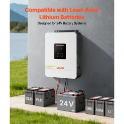 VEVOR 3000W Hybrid Solar Inverter, 24V DC to 230V AC, Pure Sine Wave Power Inverter, Built-in 80A MPPT Solar Controller, Compatible with Lead Acid Lithium Battery, for Home, Camper, Off-Grid