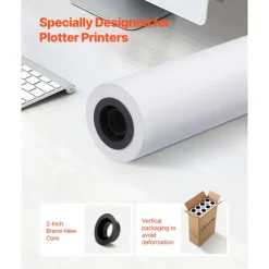 VEVOR Wide Format Paper, 24 in x 150 ft Plotter Roll, 8 Rolls CAD Bond Rolls with 2 in Core, 20 LB Bond Paper Rolls, Ideal for CAD Drawings, Engineering Plans, GIS Maps, and Architectural Designs