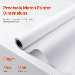 VEVOR Wide Format Paper, 36 in x 150 ft Plotter Paper, 4 Rolls CAD Bond Rolls with 2 in Core, 20 LB Bond Paper Rolls, Idea for CAD Drawings, Engineering Plans, GIS Maps & Architectural Designs