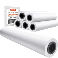 VEVOR Wide Format Paper, 24 in x 150 ft Plotter Paper, 6 Rolls CAD Bond Rolls with 2 in Core, 20 LB Bond Paper Rolls, Idea for CAD Drawings, Engineering Plans, GIS Maps & Architectural Designs