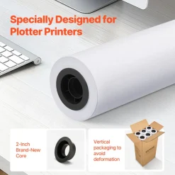 VEVOR Wide Format Paper, 24 in x 150 ft Plotter Paper, 6 Rolls CAD Bond Rolls with 2 in Core, 20 LB Bond Paper Rolls, Idea for CAD Drawings, Engineering Plans, GIS Maps & Architectural Designs