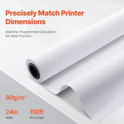 VEVOR Wide Format Paper, 24 in x 150 ft Plotter Roll, 2 Rolls CAD Bond Rolls with 2 in Core, 20 LB Bond Paper Rolls, Ideal for CAD Drawings, Engineering Plans, GIS Maps, and Architectural Designs