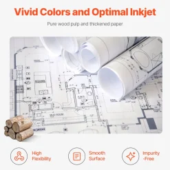 VEVOR Wide Format Paper, 24 in x 150 ft Plotter Roll, 2 Rolls CAD Bond Rolls with 2 in Core, 20 LB Bond Paper Rolls, Ideal for CAD Drawings, Engineering Plans, GIS Maps, and Architectural Designs