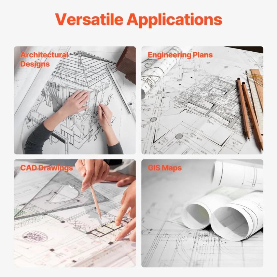 VEVOR Wide Format Paper, 24 in x 150 ft Plotter Roll, 2 Rolls CAD Bond Rolls with 2 in Core, 20 LB Bond Paper Rolls, Ideal for CAD Drawings, Engineering Plans, GIS Maps, and Architectural Designs