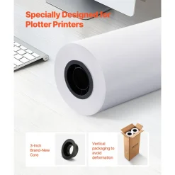 VEVOR Wide Format Paper, 30 in x 500 ft Plotter Roll, 2 Rolls CAD Bond Rolls with 3 in Core, 20 LB Bond Paper Rolls, Ideal for CAD Drawings, Engineering Plans, GIS Maps, and Architectural Designs