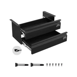 VEVOR 16" Wide Under Desk Drawer Slide Out, Under Desk Mounted Pull-out Drawer Attachment, Hidden Desktop 2 Layer Storage Organizer, Under Table Pencil Drawer for Home Sit Stand Workstation, 18x9x8 in