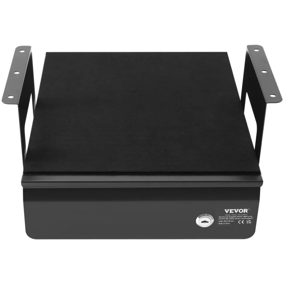VEVOR 13" Wide Under Desk Drawer Slide Out, Under Desk Mounted Pull-out Drawer Attachment, Hidden Desktop Storage Organizer, Lockable Under Table Pencil Drawer for Sit Stand Workstation, 14x13x7 in