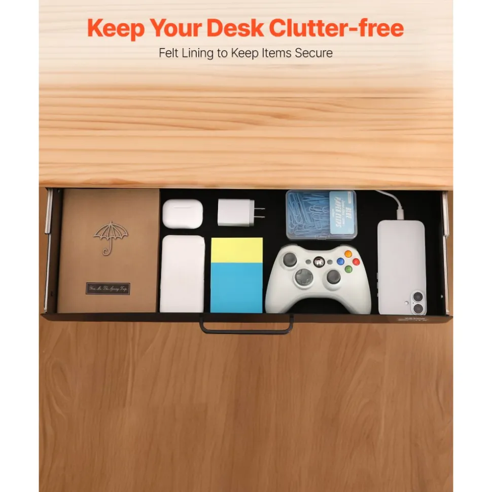 VEVOR 22" Wide Under Desk Drawer Slide Out, Under Desk Mounted Pull-out Drawer Attachment, Hidden Desktop Storage Organizer, Under Table Pencil Drawer for office Home Sit Stand Workstation, 25x9x3 in
