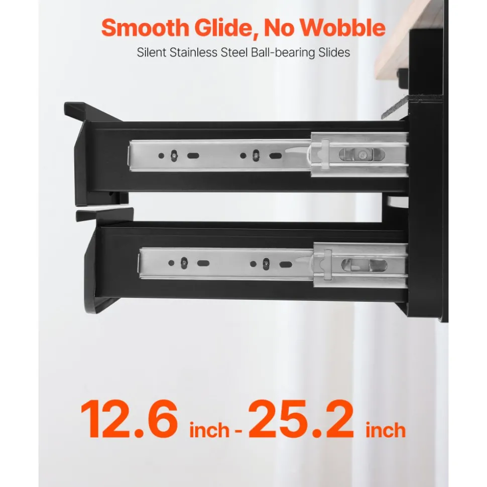 VEVOR 13" Wide Under Desk Drawer Slide Out, Under Table Pull-out Drawer Attachment, Hidden Desktop 2 Layer Storage Organizer, Lockable Undermount Pencil Drawer for Sit Stand Workstation, 14x13x10 in
