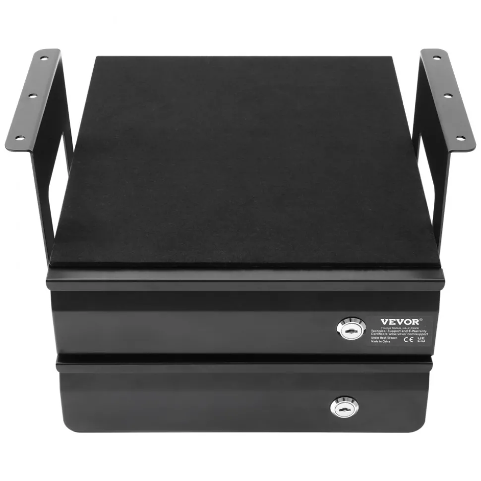 VEVOR 13" Wide Under Desk Drawer Slide Out, Under Table Pull-out Drawer Attachment, Hidden Desktop 2 Layer Storage Organizer, Lockable Undermount Pencil Drawer for Sit Stand Workstation, 14x13x10 in