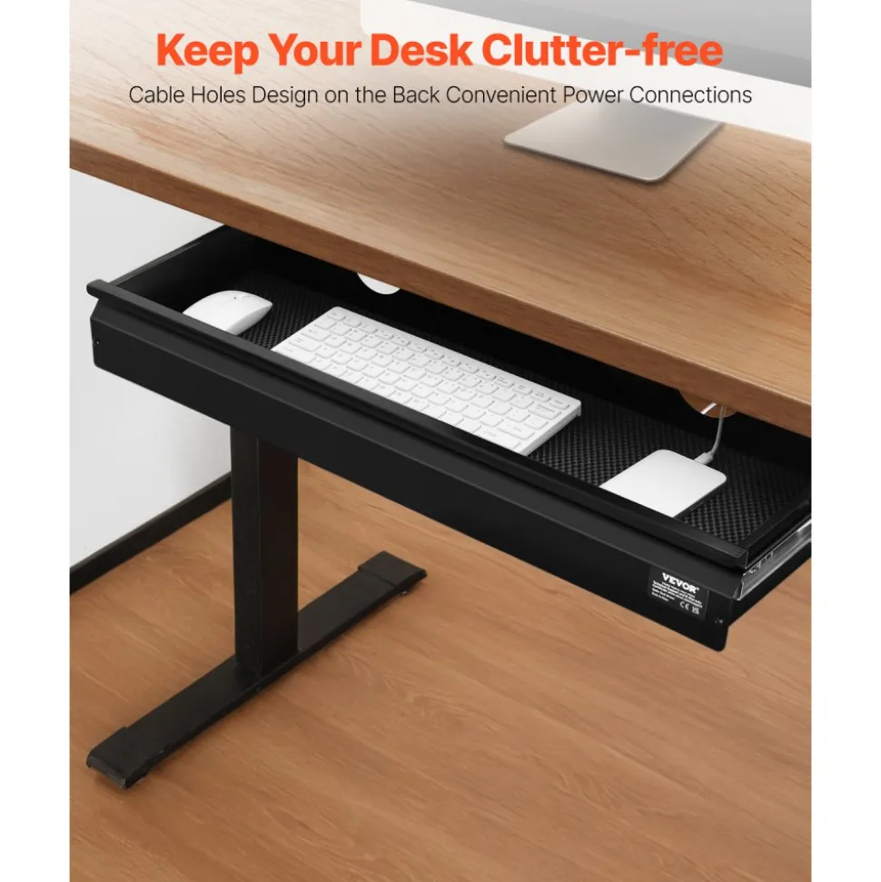 VEVOR 26" Wide Under Desk Drawer Slide Out, Under Desk Mounted Pull-out Drawer Attachment, Hidden Desktop Storage Organizer, Under Table Pencil Drawer for office Home Sit Stand Workstation, 29x9x4 in