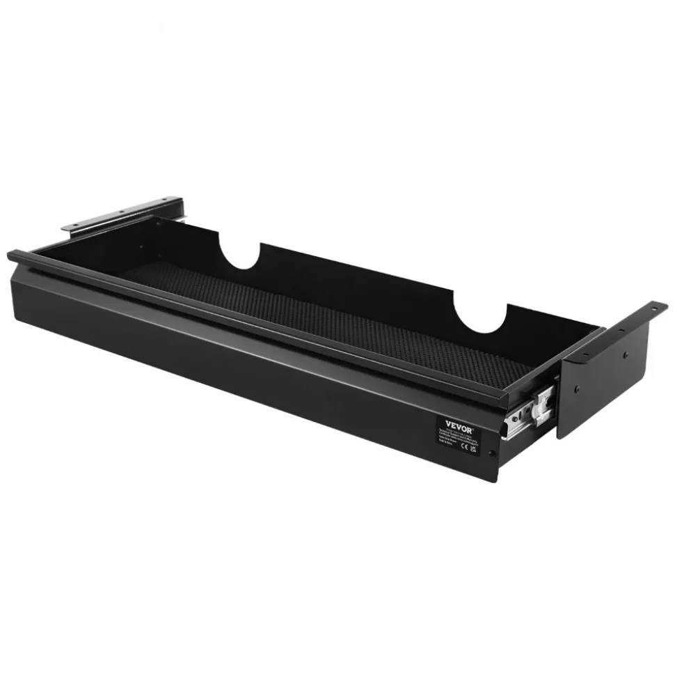 VEVOR 26" Wide Under Desk Drawer Slide Out, Under Desk Mounted Pull-out Drawer Attachment, Hidden Desktop Storage Organizer, Under Table Pencil Drawer for office Home Sit Stand Workstation, 29x9x4 in
