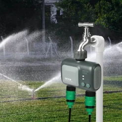 VEVOR WiFi Sprinkler Timer, 2 Outlets, Smart Hose Faucet Water Timer with Brass Inlet, APP Control via 2.4Ghz WiFi or Bluetooth, Voice Control with Alexa and Google Assistant, IPX6 for Yard Watering