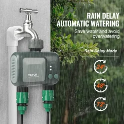 VEVOR WiFi Sprinkler Timer, 2 Outlets, Smart Hose Faucet Water Timer with Brass Inlet, APP Control via 2.4Ghz WiFi or Bluetooth, Voice Control with Alexa and Google Assistant, IPX6 for Yard Watering