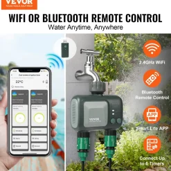 VEVOR WiFi Sprinkler Timer, 2 Outlets, Smart Hose Faucet Water Timer with Brass Inlet, APP Control via 2.4Ghz WiFi or Bluetooth, Voice Control with Alexa and Google Assistant, IPX6 for Yard Watering