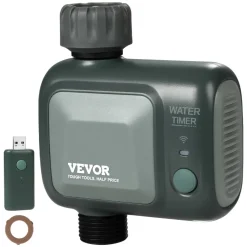 VEVOR WiFi Sprinkler Timer, Single Outlet, Smart Hose Faucet Water Timer with Brass Inlet, APP Control via 2.4Ghz WiFi or Bluetooth, Voice Control with Alexa Google Assistant, IPX6 for Yard Watering