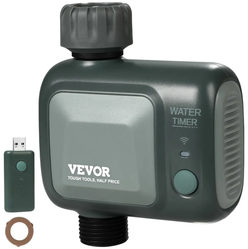 VEVOR WiFi Sprinkler Timer, Single Outlet, Smart Hose Faucet Water Timer with Brass Inlet, APP Control via 2.4Ghz WiFi or Bluetooth, Voice Control with Alexa Google Assistant, IPX6 for Yard Watering