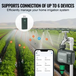 VEVOR WiFi Sprinkler Timer, Single Outlet, Smart Hose Faucet Water Timer with Brass Inlet, APP Control via 2.4Ghz WiFi or Bluetooth, Voice Control with Alexa Google Assistant, IPX6 for Yard Watering