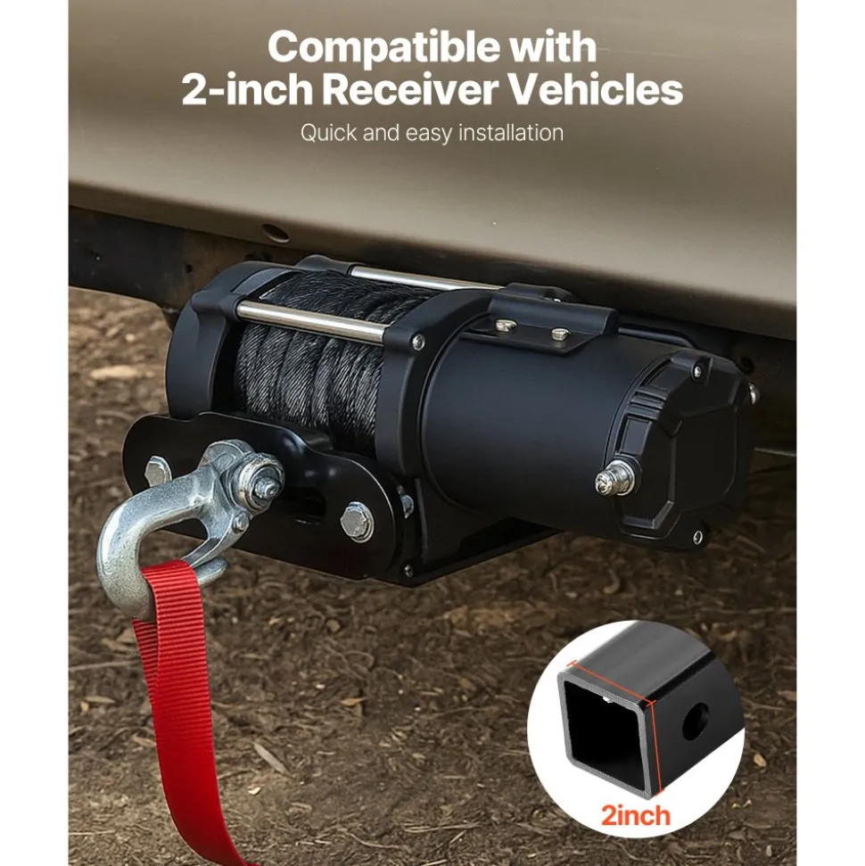 VEVOR Winch Mount, 3600 lbs / 1633 kg Load Capacity, Trailer Hitch Winch Mount with 2-inch Receiver, 2/4 Winch Bolt Holes, Powder Coated Steel, Suitable for ATV UTV Pickup Truck, Black