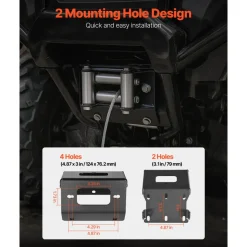 VEVOR Winch Mount, Winch Capacity of 2000-3600 lbs, Trailer Hitch Winch Mount for Select Honda Foreman and Rancher Rubicon Models (2014-2021), 2 Mounting Hole Design, Powder Coated Steel, Black
