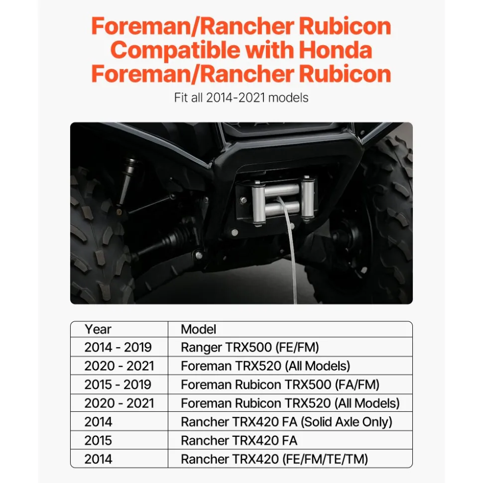 VEVOR Winch Mount, Winch Capacity of 2000-3600 lbs, Trailer Hitch Winch Mount for Select Honda Foreman and Rancher Rubicon Models (2014-2021), 2 Mounting Hole Design, Powder Coated Steel, Black