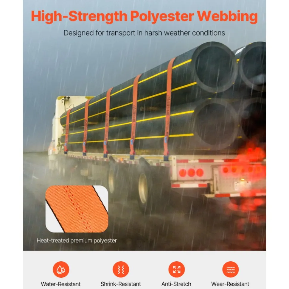 VEVOR Winch Straps, 4 in x 30 ft Truck Straps with Flat Hook, 10 Pack Heavy Duty Trailer Straps with 18000 lbs Break Strength, Cargo Tie-Down Straps, for Flatbeds, Trucks, Trailers, Farms & Rescues