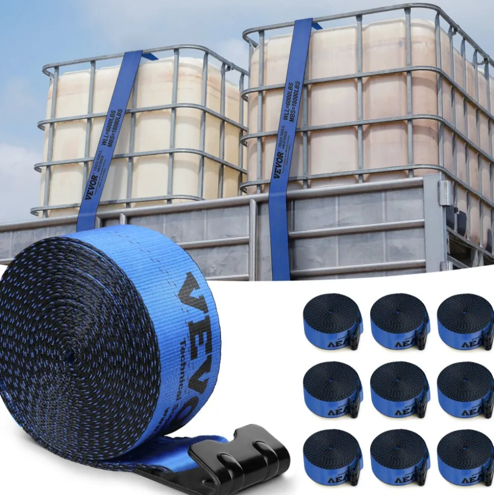 VEVOR Winch Straps, 4" x 30', 6000 lbs Load Capacity, 18000 lbs Breaking Strength, Truck Straps with Flat Hook, Flatbed Tie Downs Cargo Control for Trailers, Farms, Rescues, Tree Saver, Blue (10 Pack)
