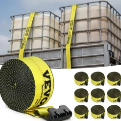 VEVOR Winch Straps, 4" x 30', 6000 lbs Load Capacity, 18000 lbs Break Strength, Truck Straps with Flat Hook, Flatbed Tie Downs Cargo Control for Trailers, Farms, Rescues, Tree Saver, Yellow (10 Pack)