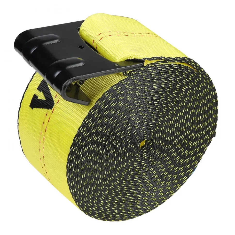 VEVOR Winch Straps, 4" x 30', 6000 lbs Load Capacity, 18000 lbs Break Strength, Truck Straps with Flat Hook, Flatbed Tie Downs Cargo Control for Trailers, Farms, Rescues, Tree Saver, Yellow (10 Pack)