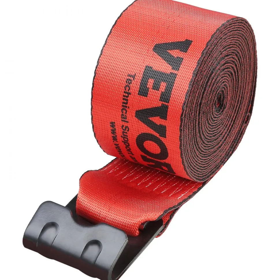 VEVOR Winch Straps, 4" x 30', 6000 lbs Load Capacity, 18000 lbs Breaking Strength, Truck Straps with Flat Hook, Flatbed Tie Downs Cargo Control for Trailers, Farms, Rescues, Tree Saver, Red (10 Pack)