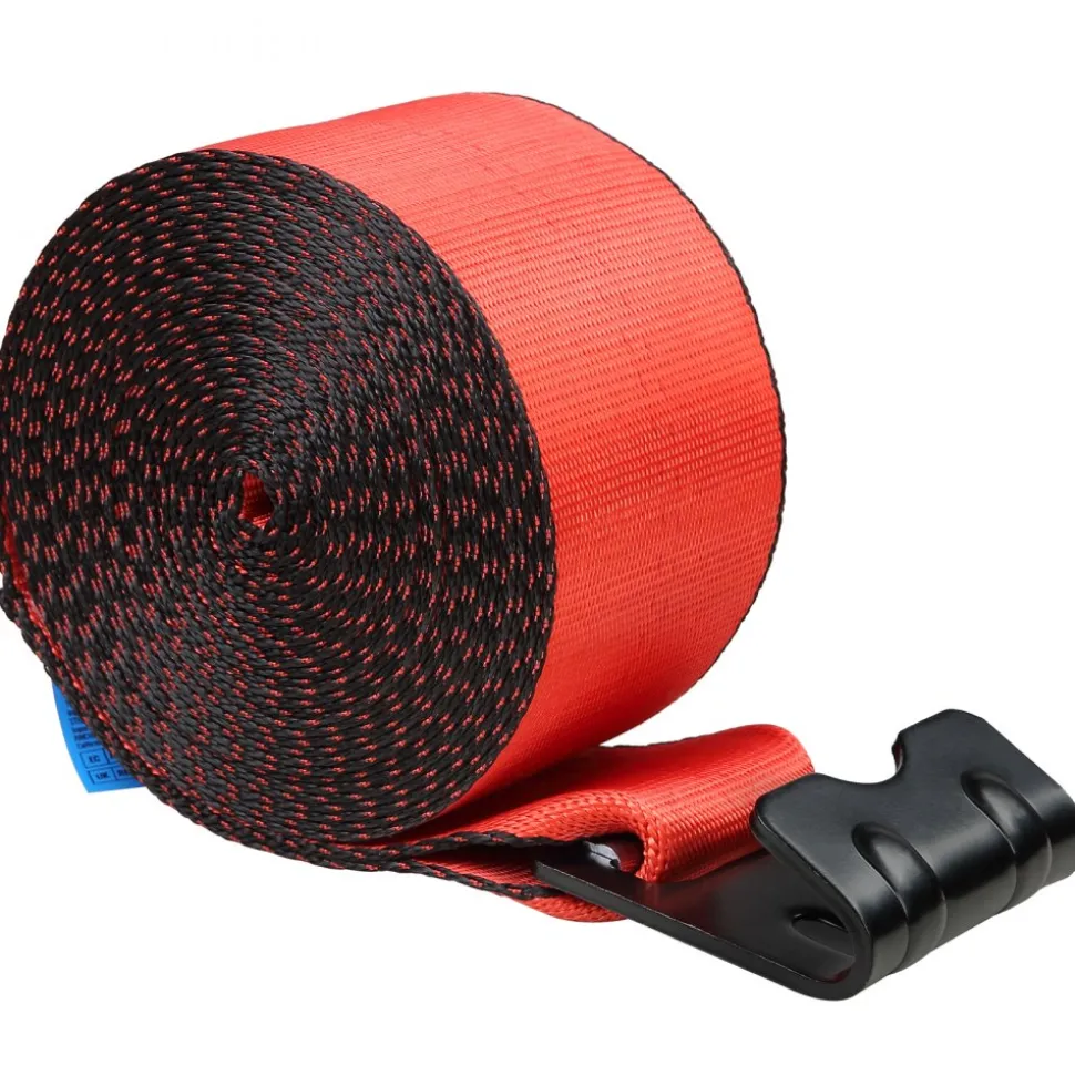 VEVOR Winch Straps, 4" x 30', 6000 lbs Load Capacity, 18000 lbs Breaking Strength, Truck Straps with Flat Hook, Flatbed Tie Downs Cargo Control for Trailers, Farms, Rescues, Tree Saver, Red (10 Pack)